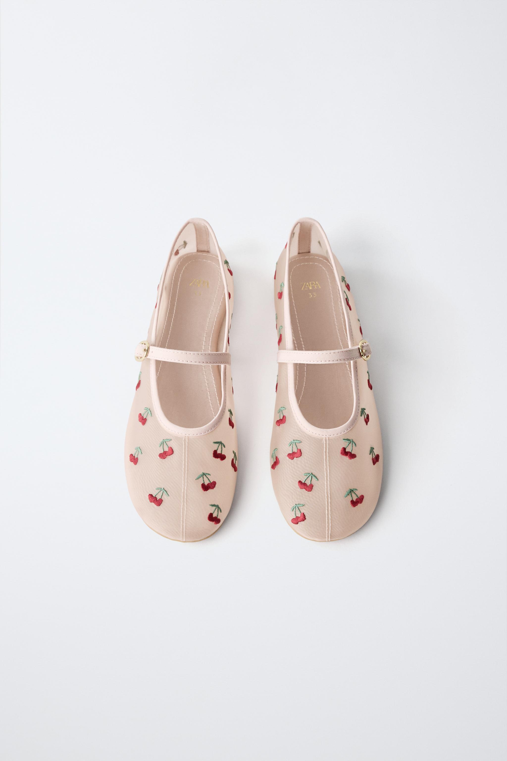 CHERRY EMBROIDERED BALLET FLATS